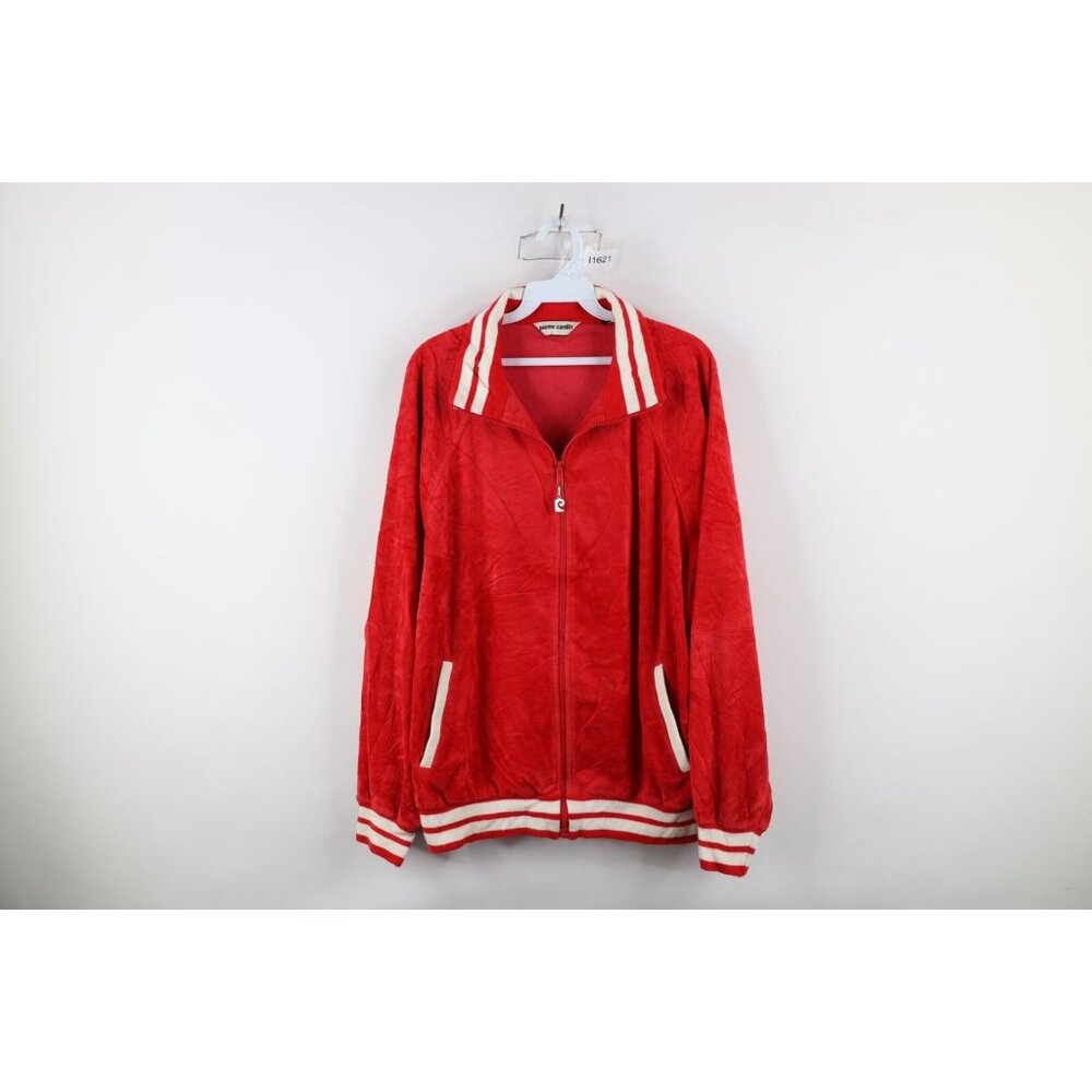 Vtg 90s Pierre Cardin Mens L Candy Cane Striped Velour Track Tennis Jacket USA